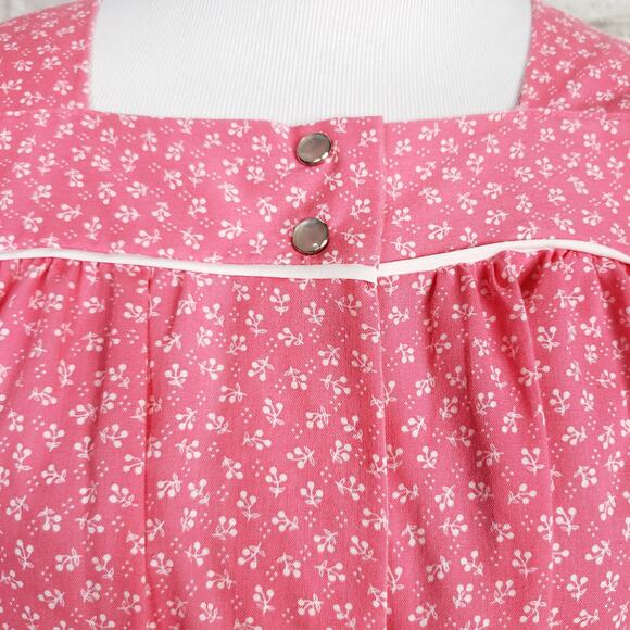 VTG Pink White Floral House Day Dress Pearl Snap Front Short Sleeve Pocket Sz S - Picture 4 of 14